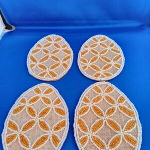 Pier 1 Imports Easter Egg Yellow Daisy Beaded on jute Coasters Set of 4